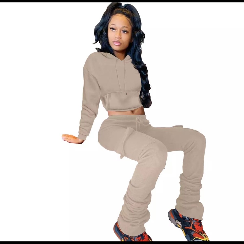 Stacked Sweatpants Sweatshirt Hoodie Set